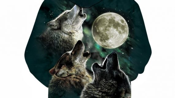 Wolf With Moon Pritned Men Women Hoodies